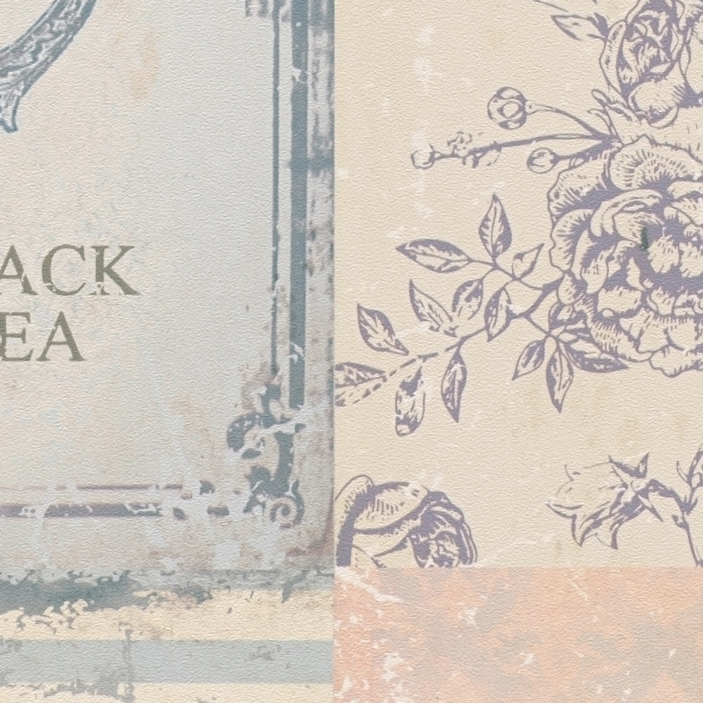             Tapete Tea Time Collage im Landhaus Stil – Blau, Grau
        