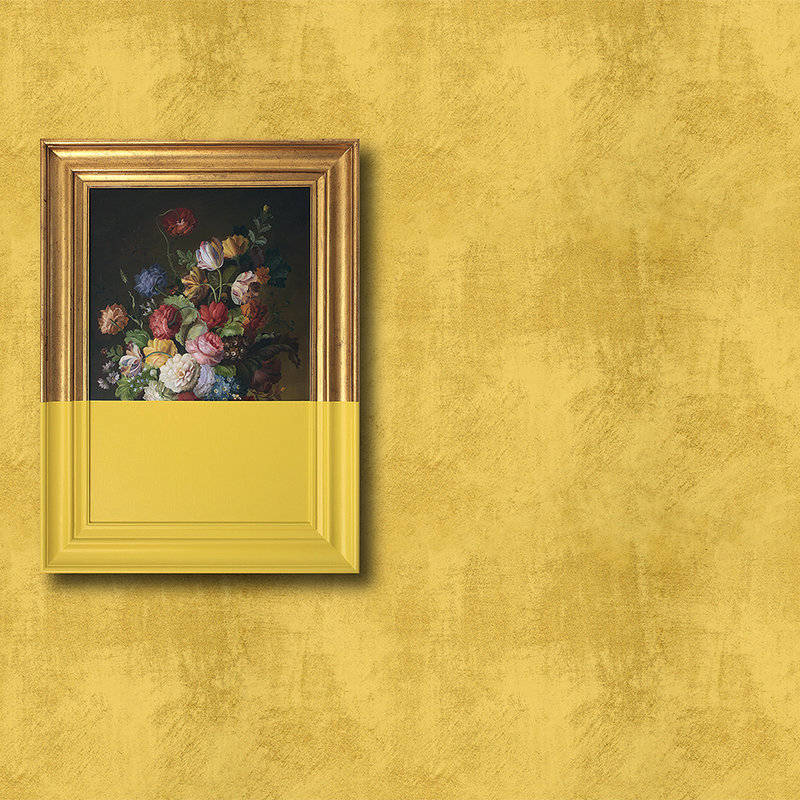 Frame 1 - Fototapete Kunst modern interpretiert in Wischputz Struktur – Gelb, Kupfer | Perlmutt Glattvlies
