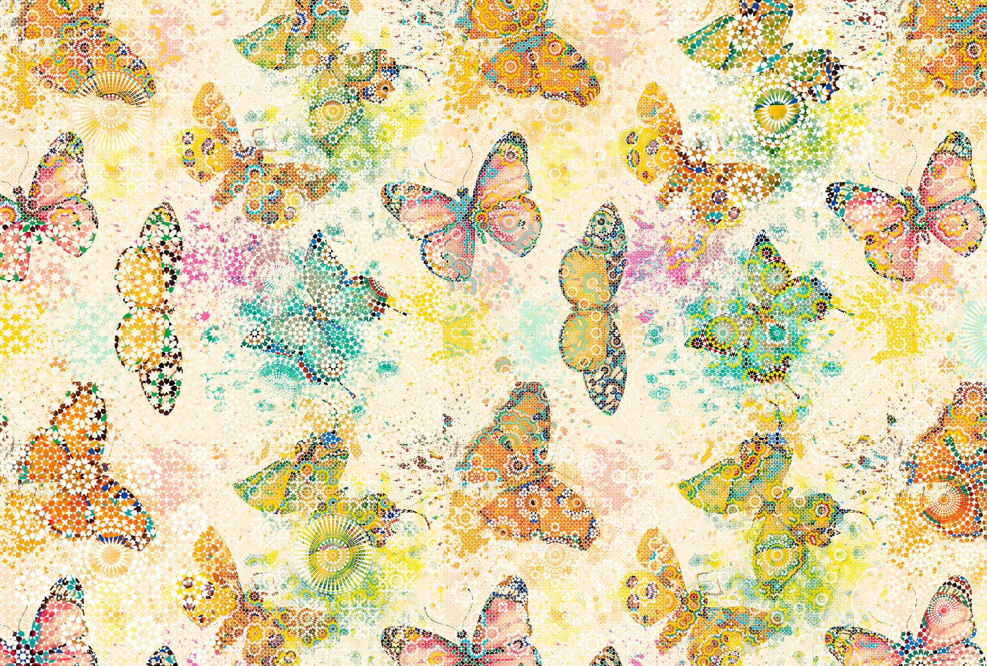             Fototapete Schmetterling im Mosaik Stil – Creme, Orange
        