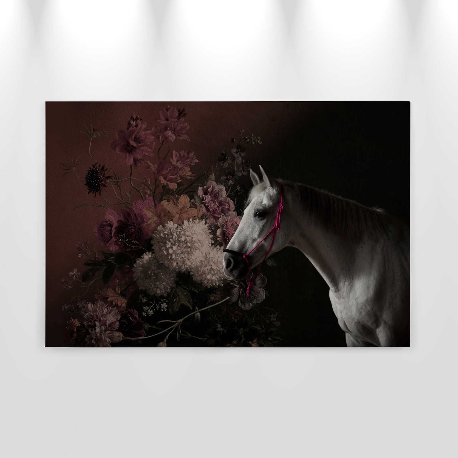             Leinwandbild Pferde Portrait mit Blumen – 0,90 m x 0,60 m
        