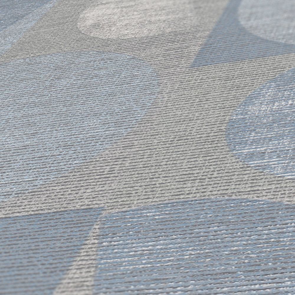             70er Retro Tapete Grafik-Muster & Textildesign – Blau, Grau, Beige
        