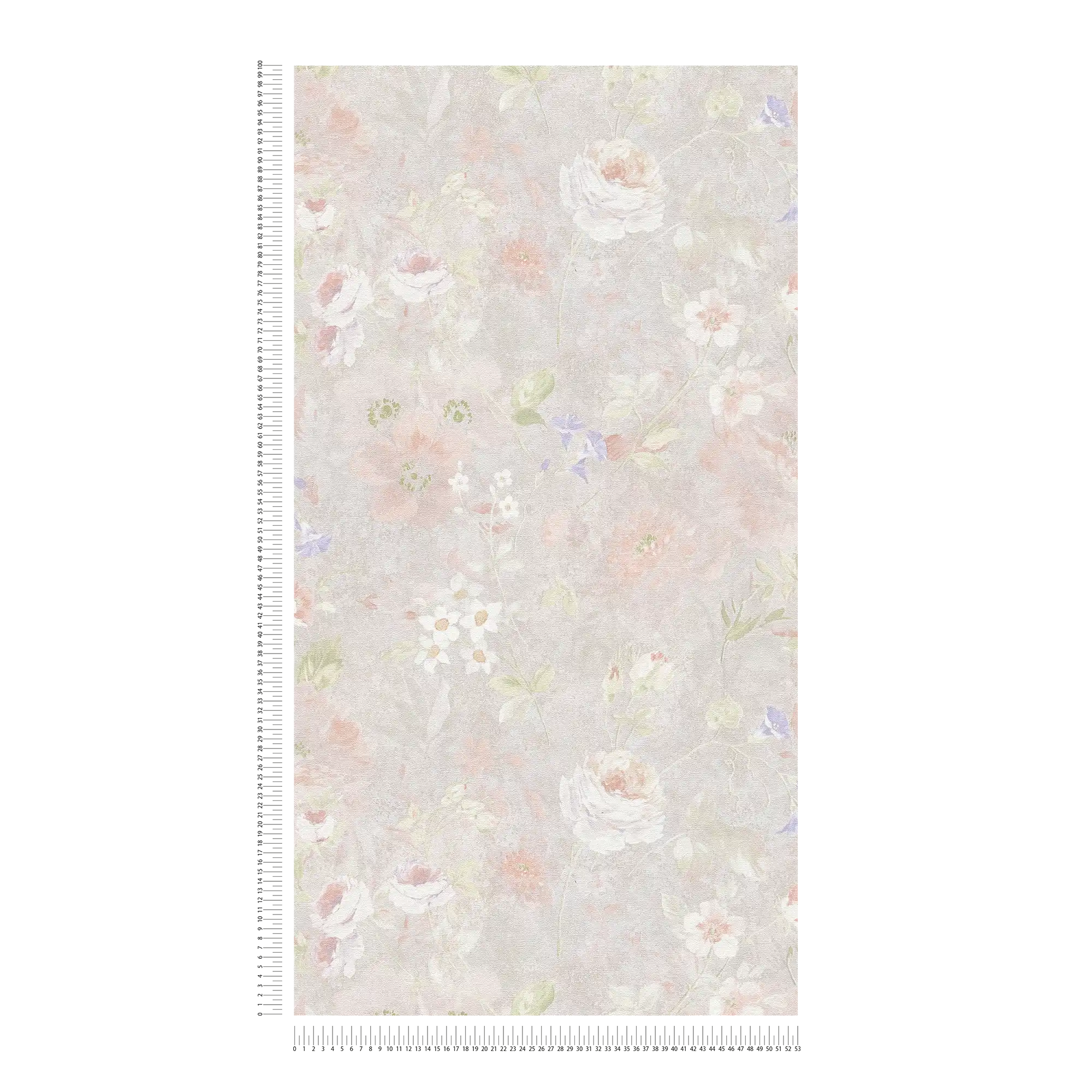             Blumentapete gemaltes Muster PVC-frei – Grau, Bunt, Rosa
        