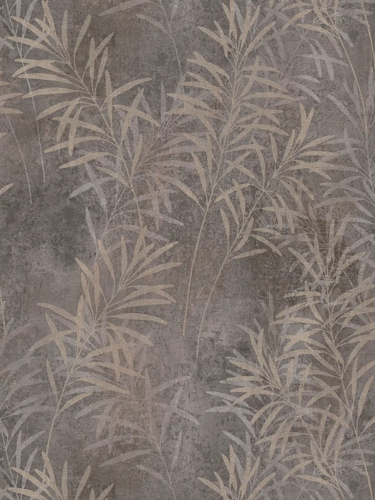 Florale Vliestapete mit Gräser-Muster und feiner Struktur – Grau, Beige, Metallic
