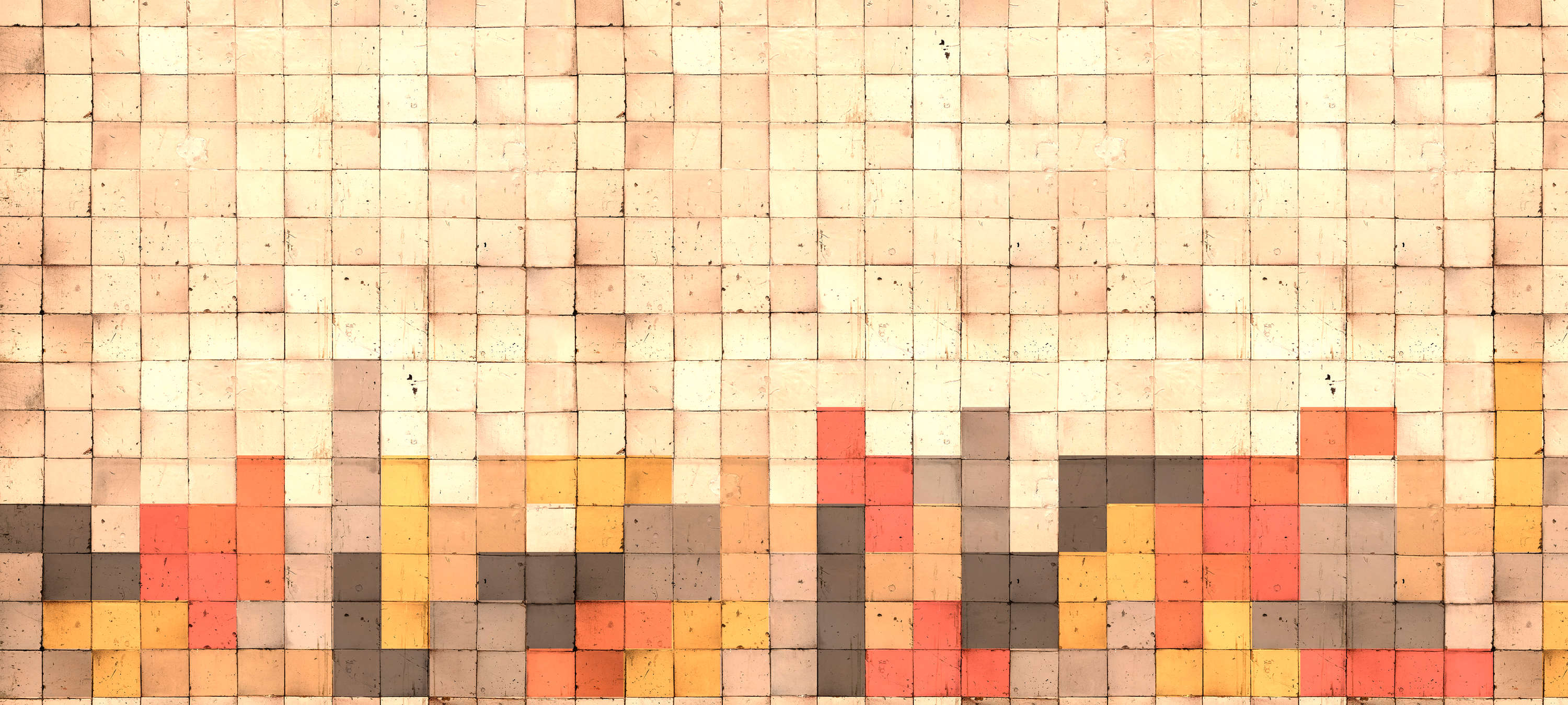             Fototapete Tetris-Stil, 3D Beton, Würfel Mosaik – Gelb, Orange, Rot
        
