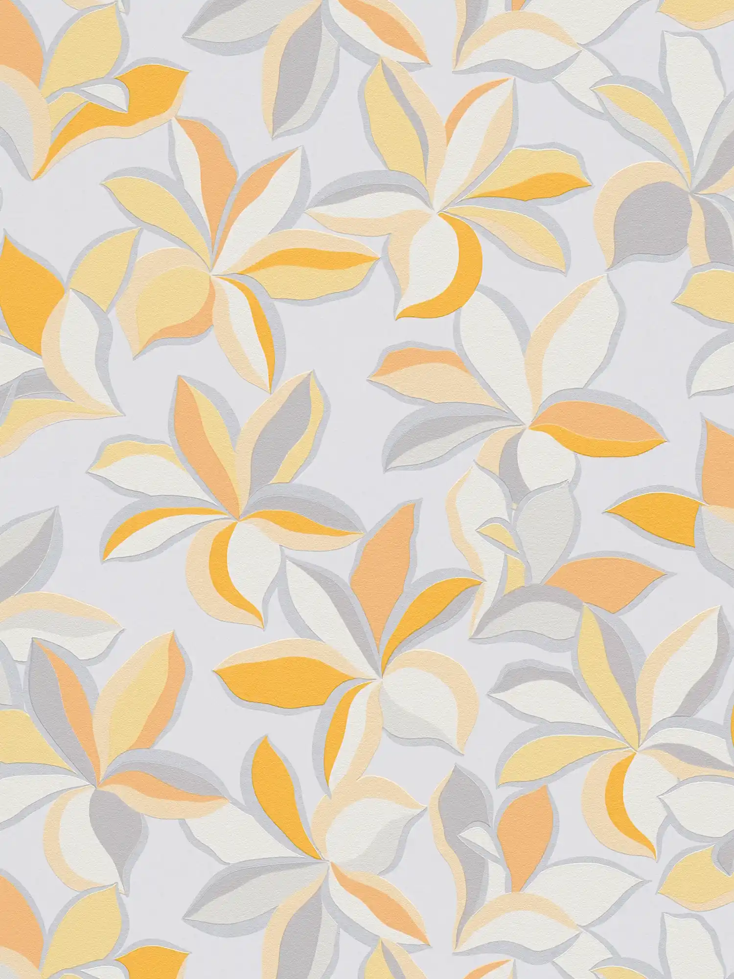         Vliestapete mit Blumenmuster & Metallic-Look – Gelb, Orange, Grau
    
