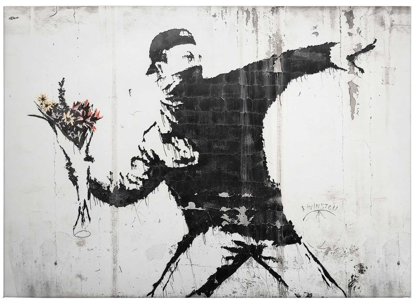             Banksy Leinwandbild "Flower Thrower" Graffiti Stil – 0,70 m x 0,50 m
        