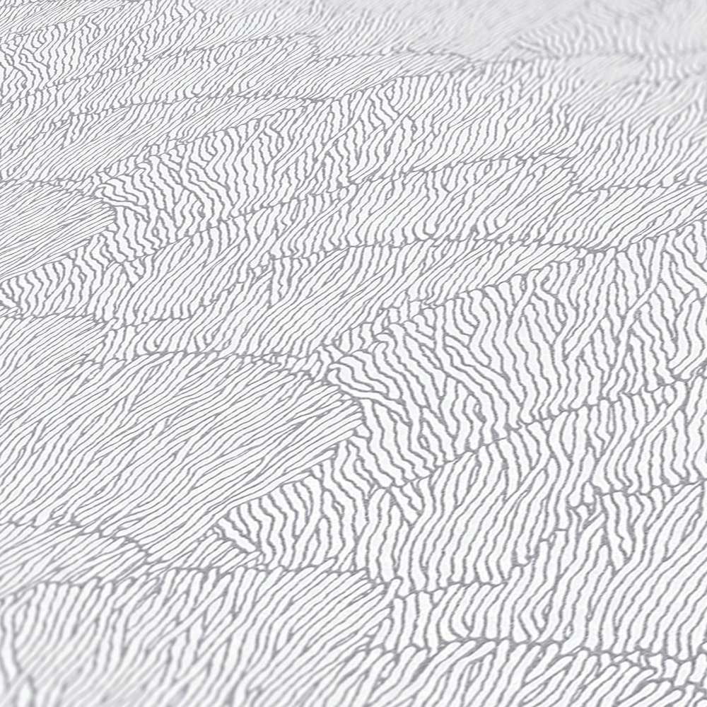             Vliestapete mit abstrakten Muster – Silber, Weiß, Metallic
        