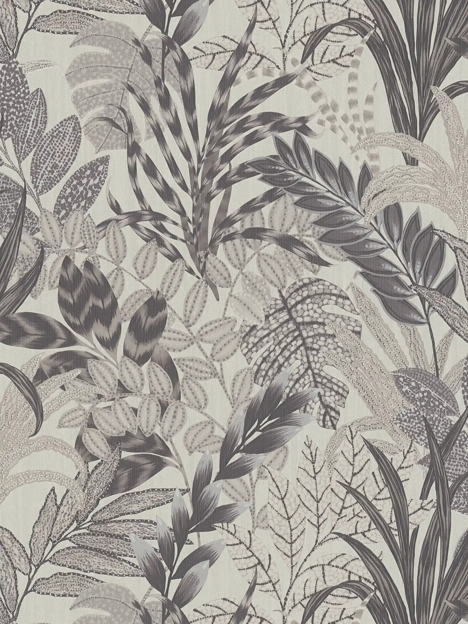         Monochrome Dschungel Tapete mit Prägestruktur – Grau, Weiß
    