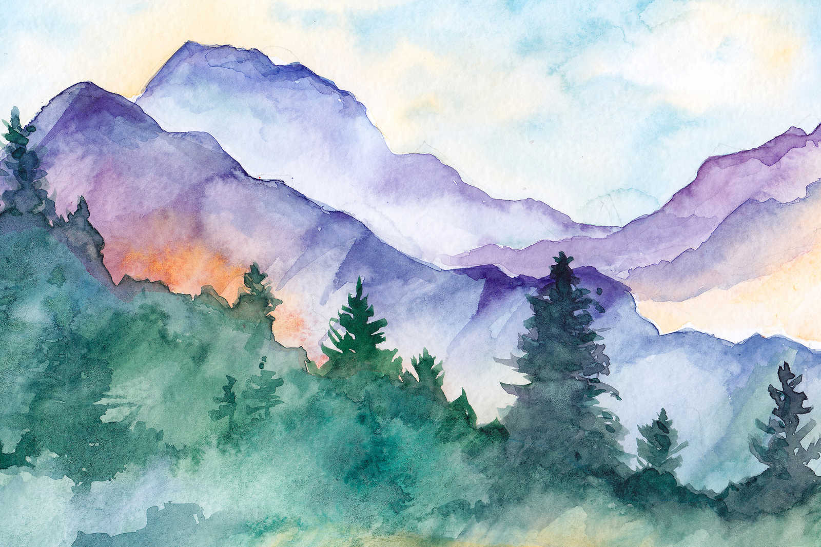             Leinwandbild mit Wasserfarben gemalte Berglandschaft – 0,90 m x 0,60 m
        