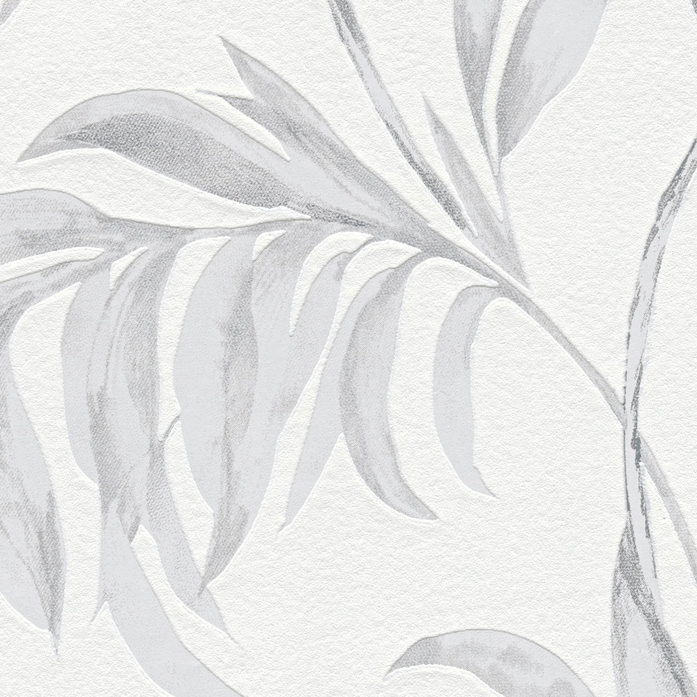             Tapete Blätter Ranken im Aquarell Stil – Grau, Weiß
        