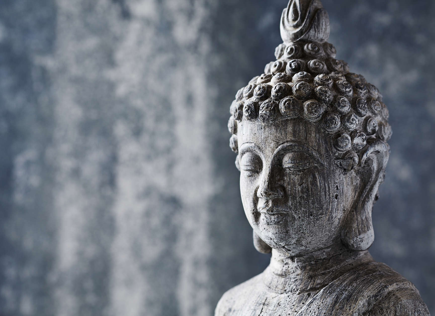             Fototapete Asiatische Stein-Skulptur – Blau, Grau
        
