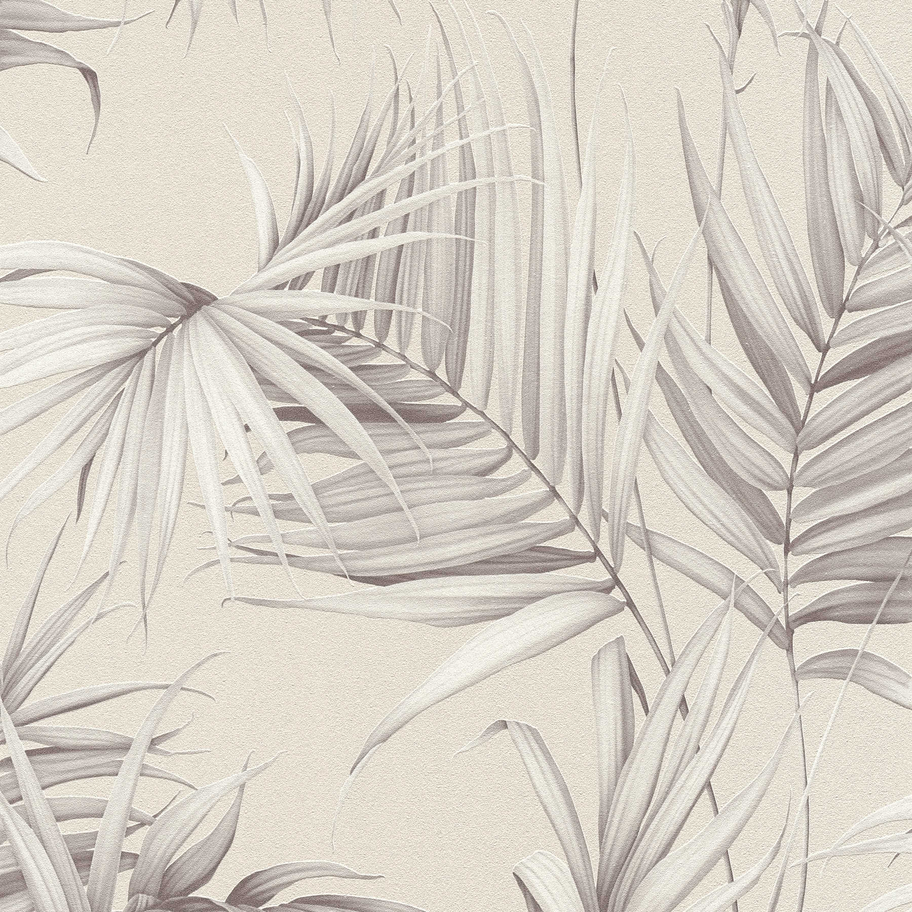 Palmblätter Tapete mit Struktureffekt – Beige, Grau
