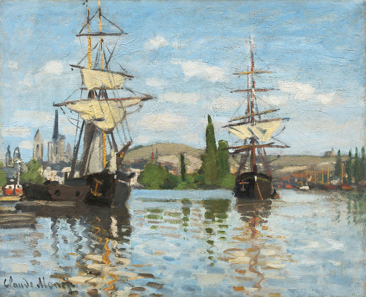             Fototapete "Schiffe fahren auf der Seine bei Rouen" von Claude Monet
        
