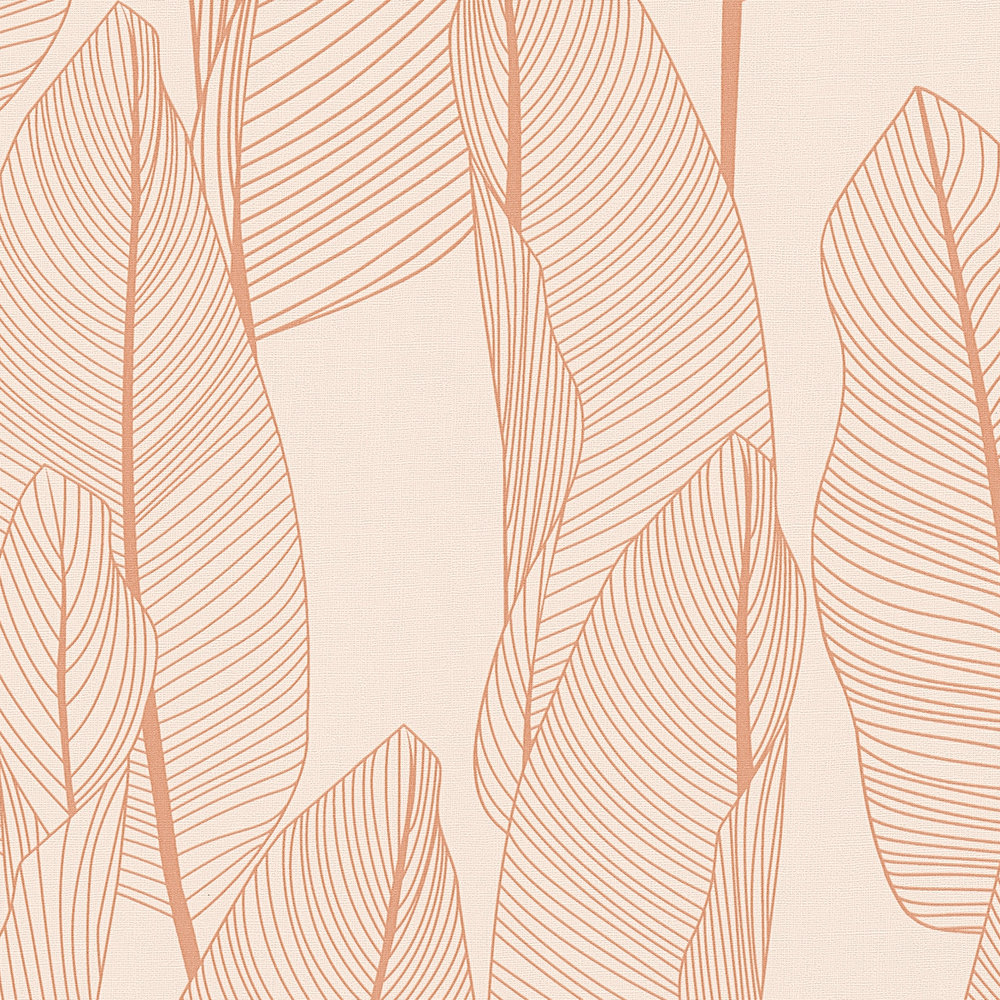            Vliestapete mit grafischem Blätter-Motiv – Rosa
        