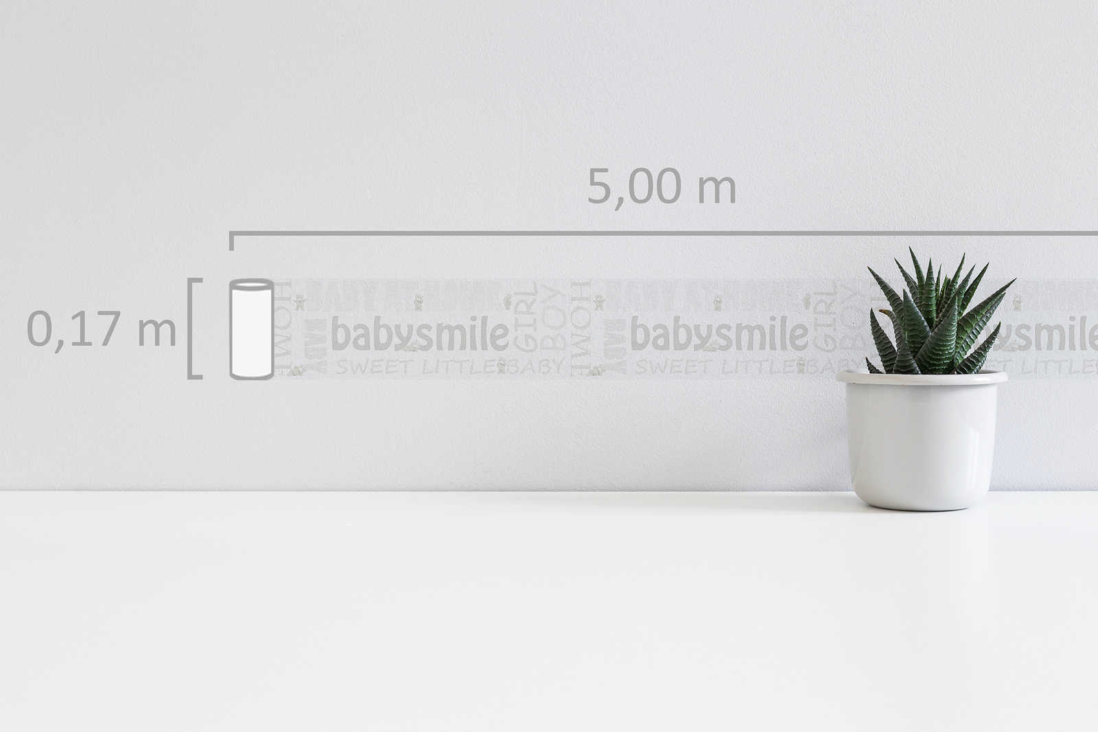             Kinderzimmerborte Baby Smile mit Metallic Effekt – Weiß
        