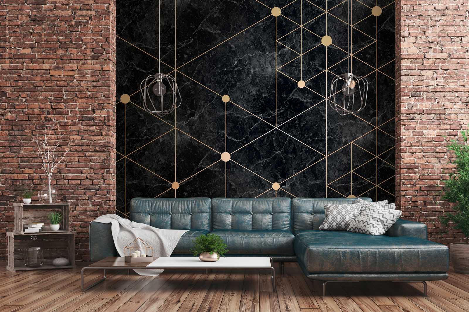            Tapeten-Neuheit – Schwarze Marmor Motivtapete mit Gold Design
        