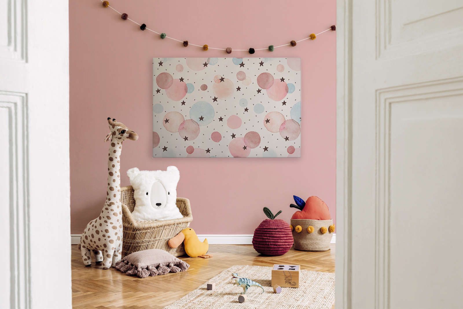             Leinwand fürs Kinderzimmer mit Sternen, Punkten und Kreisen – 120 cm x 80 cm
        