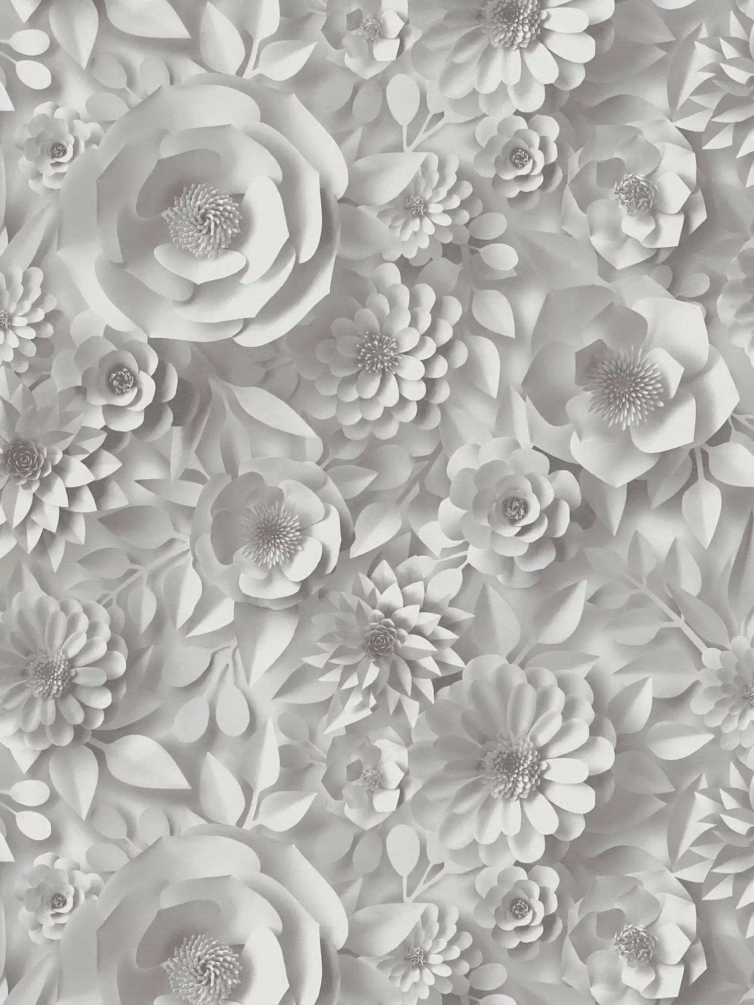 3D Tapete mit Papierblumen, Grafik Blüten-Muster – Weiß
