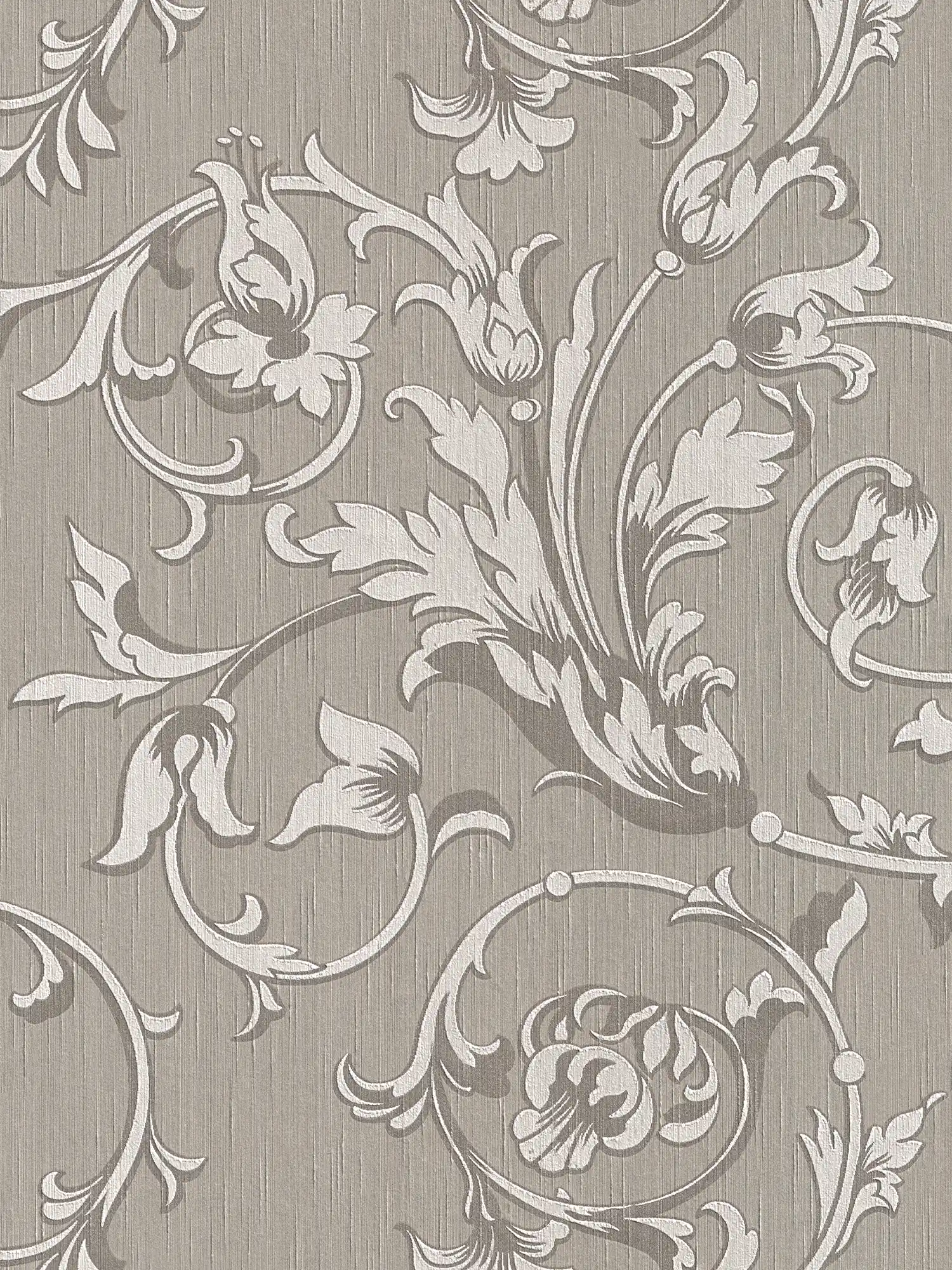         Tapete im Kolonial Stil mit floralen Ornamenten – Braun, Grau
    