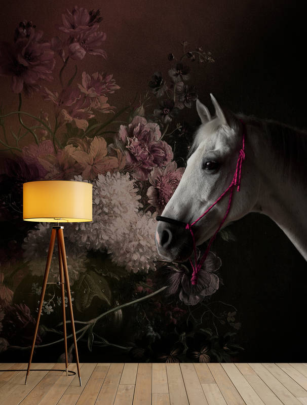             Fototapete Pferde Portrait mit Blumen – Walls by Patel
        