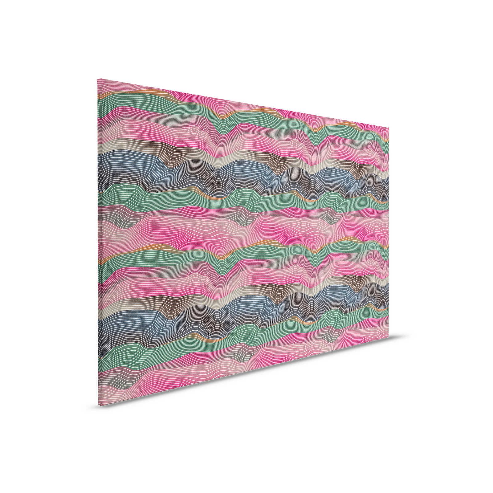         Space 1 - Leinwandbild Wellen Muster Pink & Grün im Retro Stil – 0,90 m x 0,60 m
    