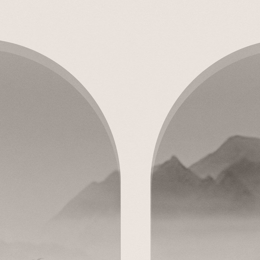             Fototapete »valley« - Berge & Nebel in Bögen – Grau, Weiß | Glattes, leicht glänzendes Premiumvlies
        