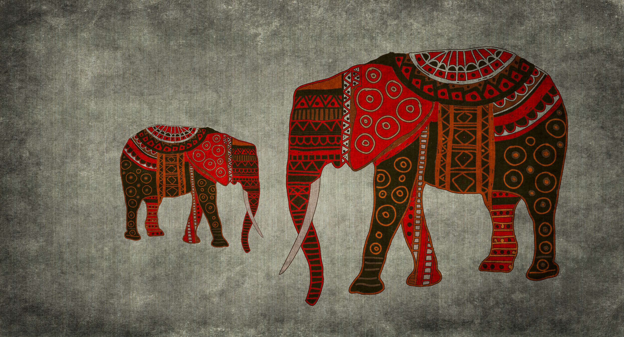             Nairobi 4 – Elefanten Fototapete mit Ethno Mustern & Struktureffekt
        