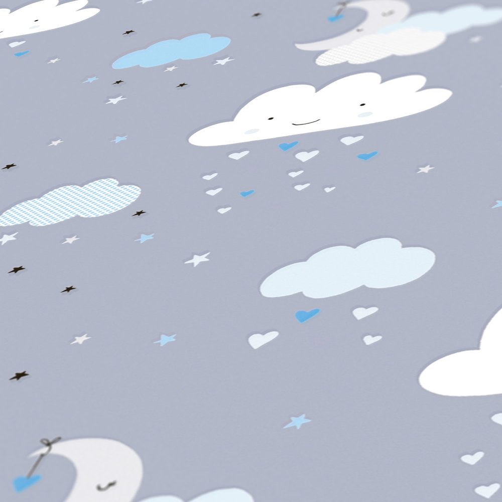             Tapete Kinderzimmer Junge Nachthimmel Wolken – Blau, Grau, Weiß
        