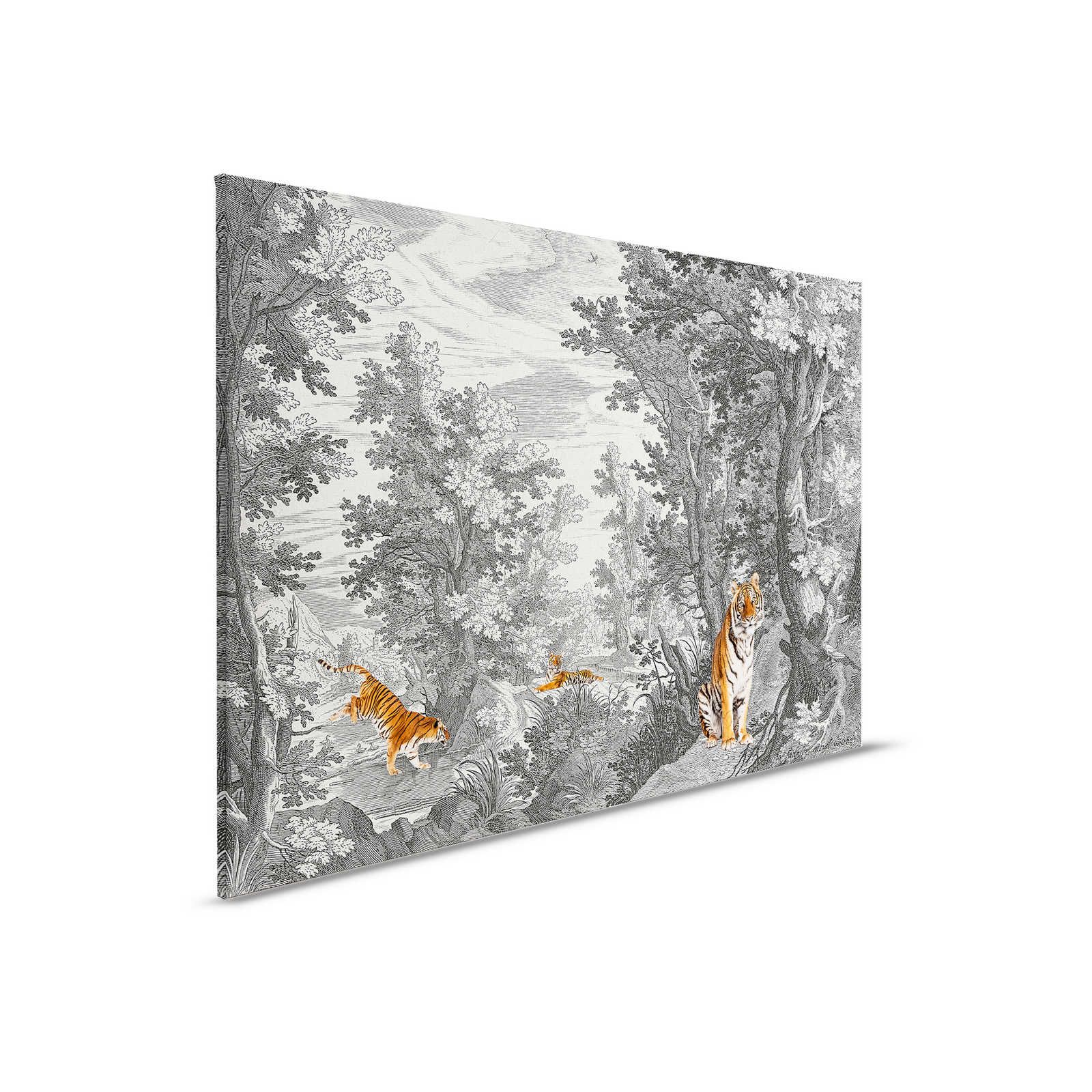         Fancy Forest 2 - Leinwandbild Landschaftsbild Klassik mit Tiger – 0,90 m x 0,60 m
    