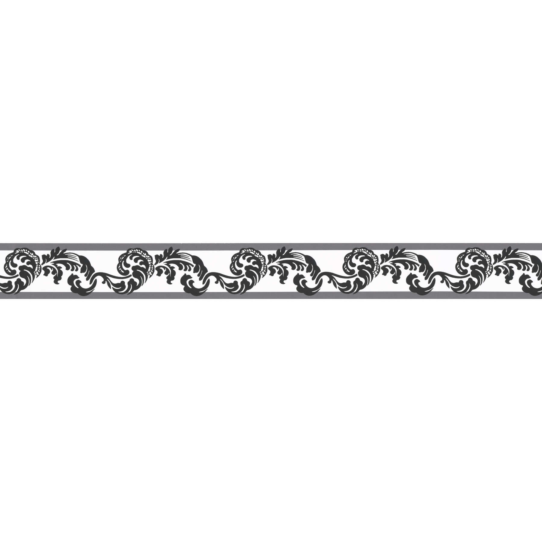         Schwarz-Weiß Tapetenbordüre mit Ornament Muster
    