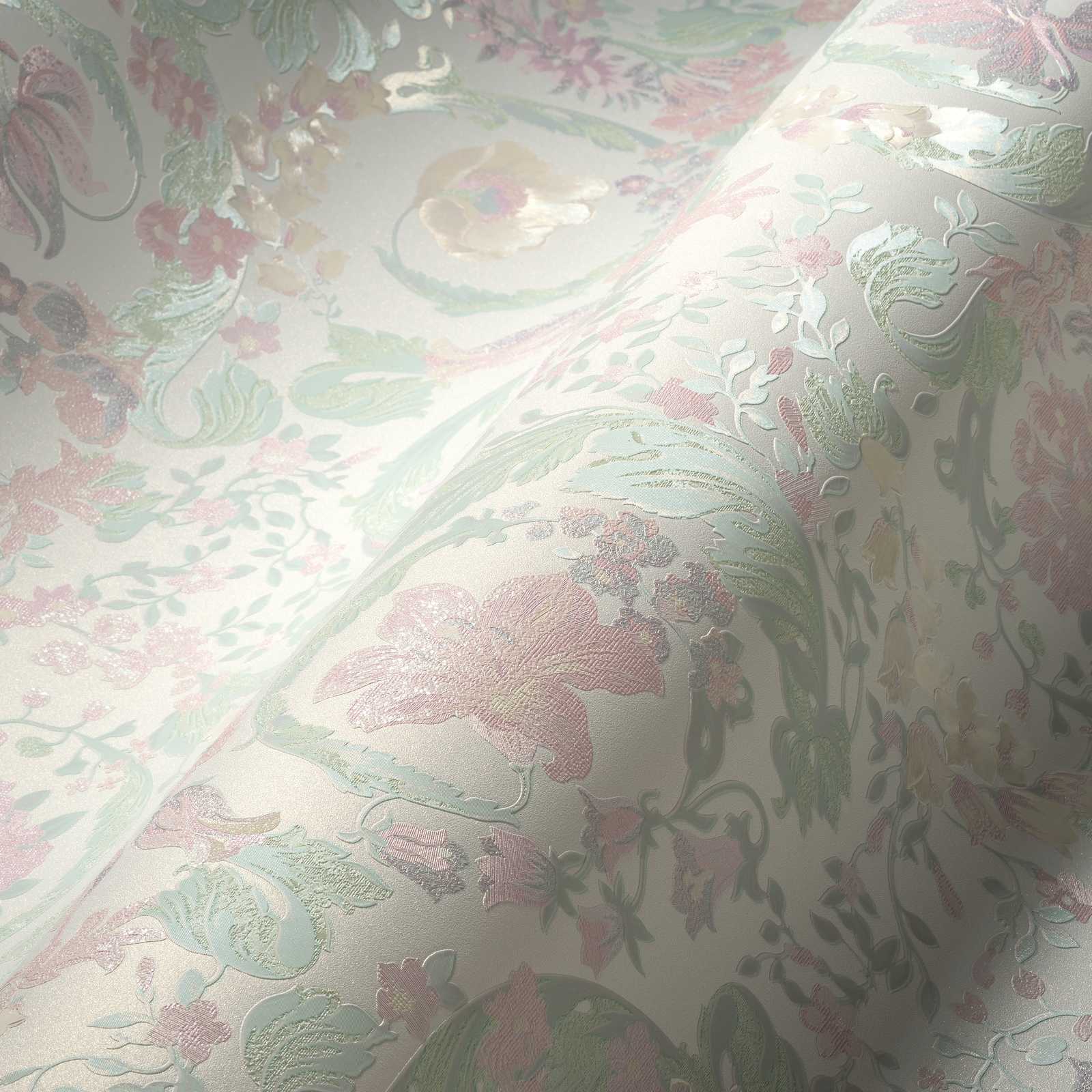             Pastell Tapete VERSACE mit floral Ornament – Bunt, Metallic
        