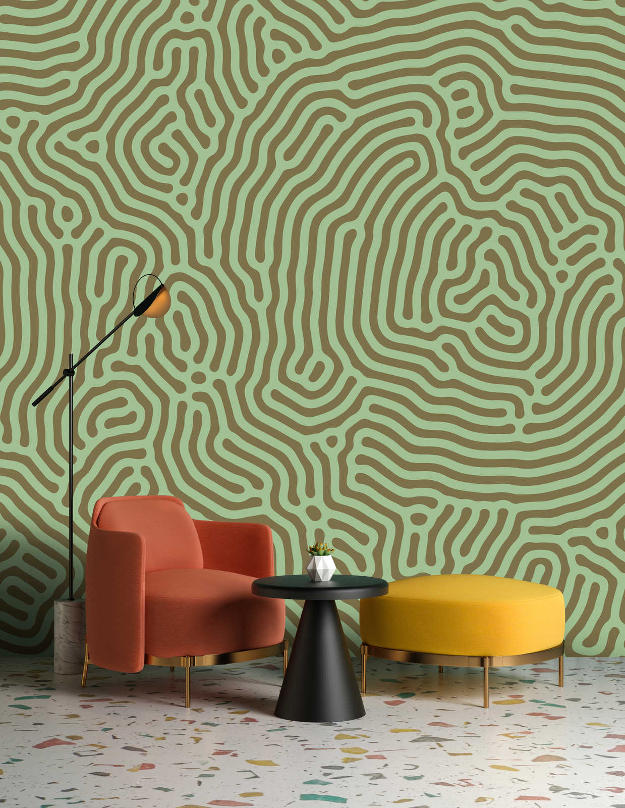             Sahel 1 – Grüne Fototapete Labyrinth Muster Salbeigrün
        