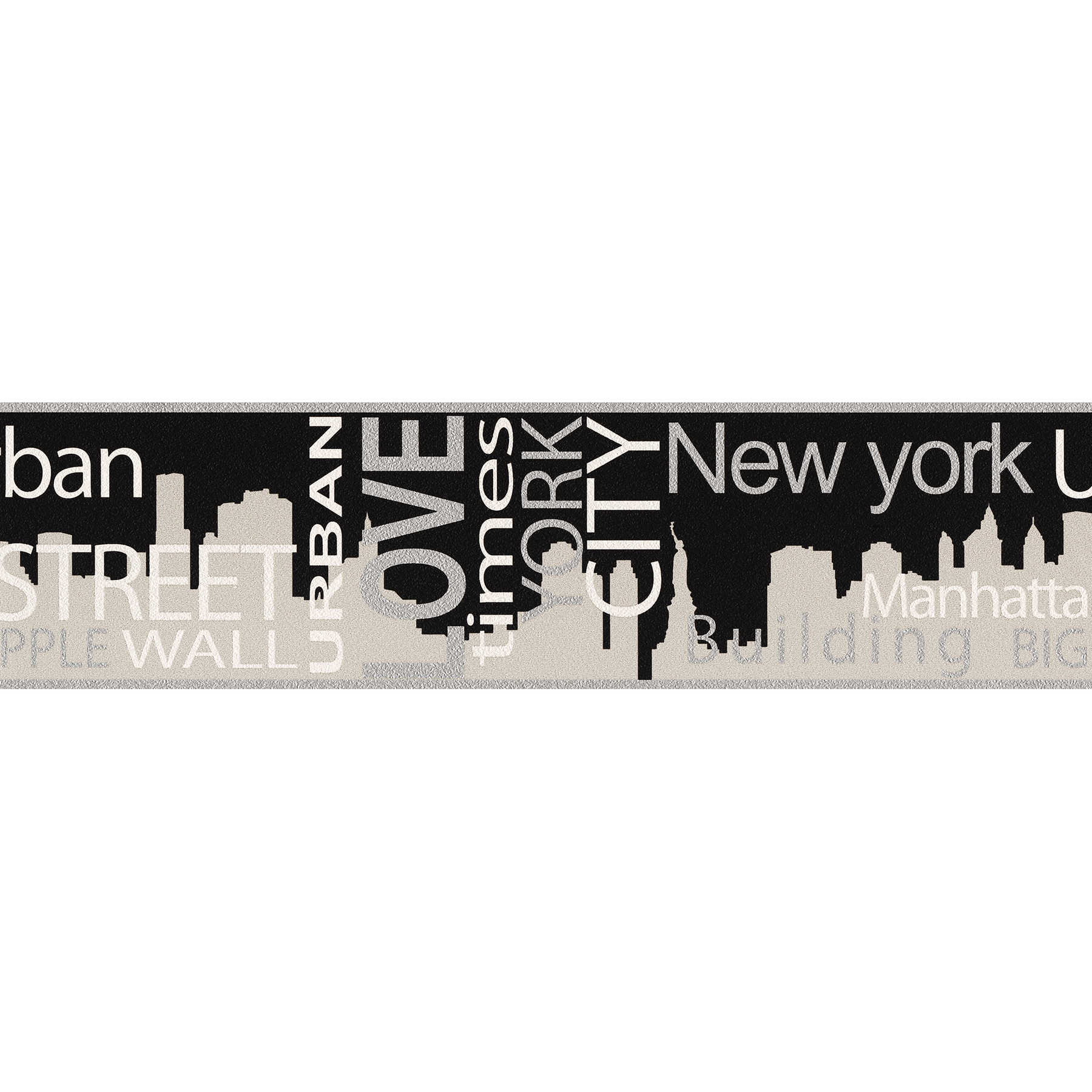         Tapetenborte New York City Skyline – Metallic, Schwarz
    