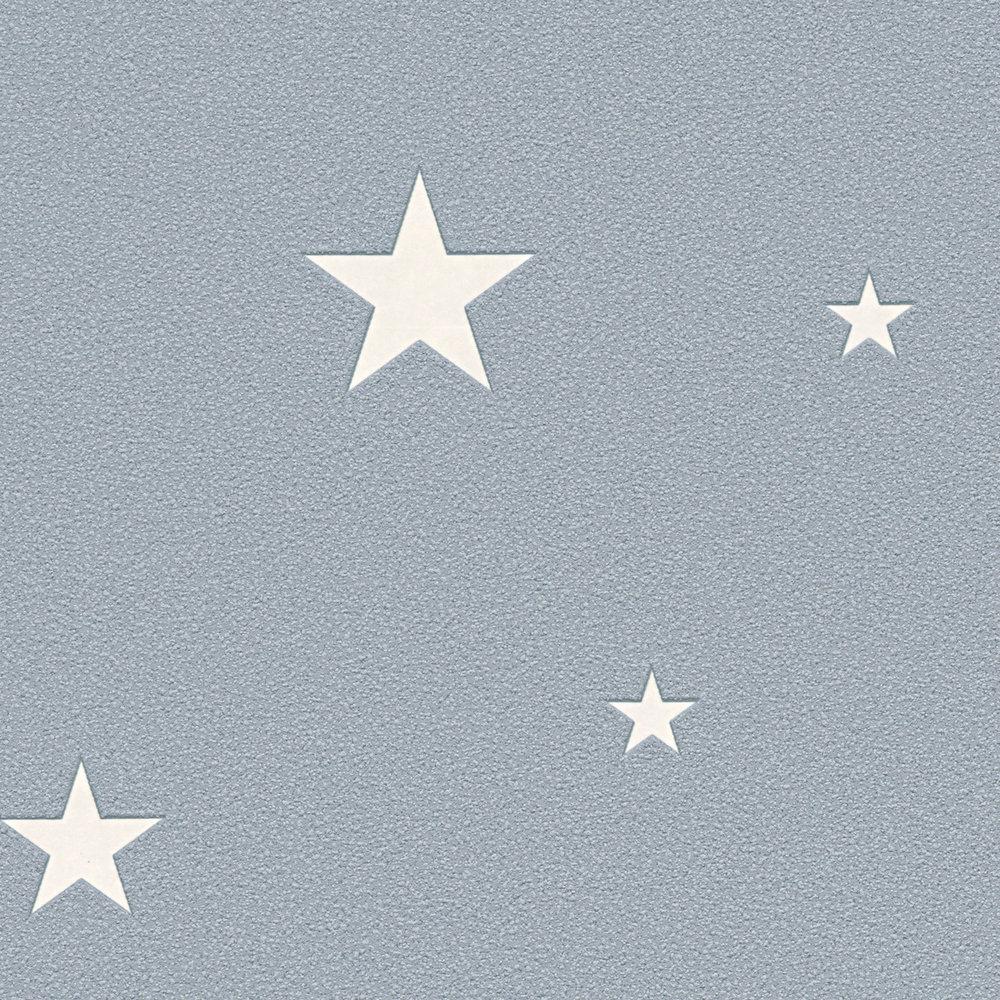             Leuchteffekt Kinderzimmertapete mit nachleuchtenden Sternen – Rauchblau
        