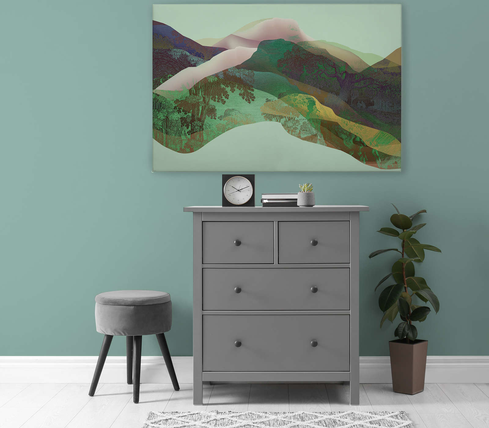             Magic Mountain 3 - Leinwandbild grüne Berge modernes Design – 1,20 m x 0,80 m
        