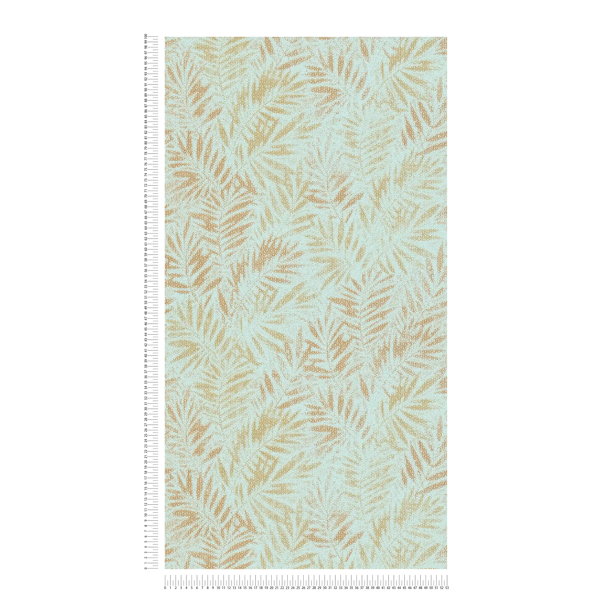             Vliestapet mit Blättermuster & Glanzeffekt – Türkis, Gold
        