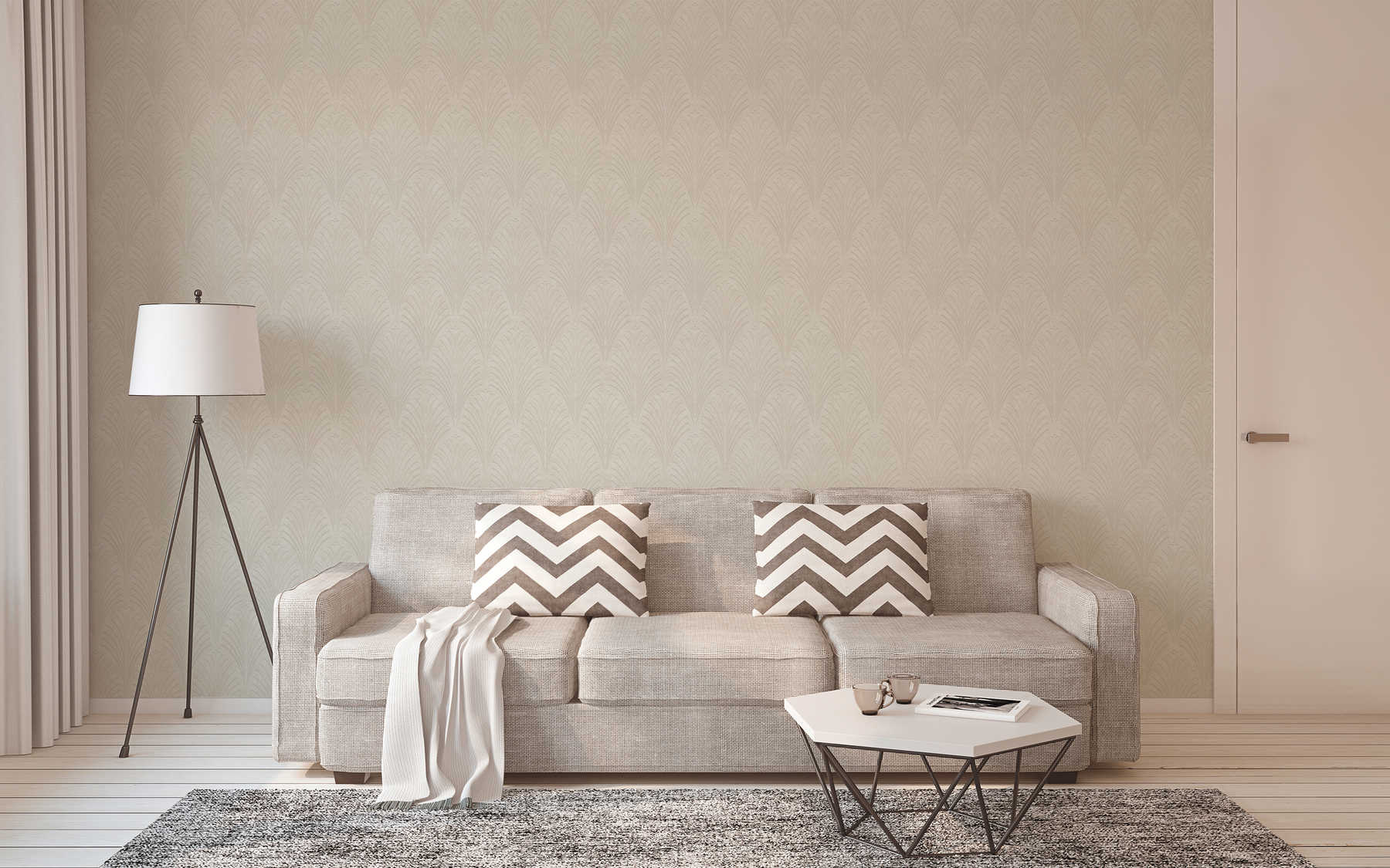             Retro-Tapete Art Deco Stil mit geometrischem Muster – Creme, Grau, Beige
        