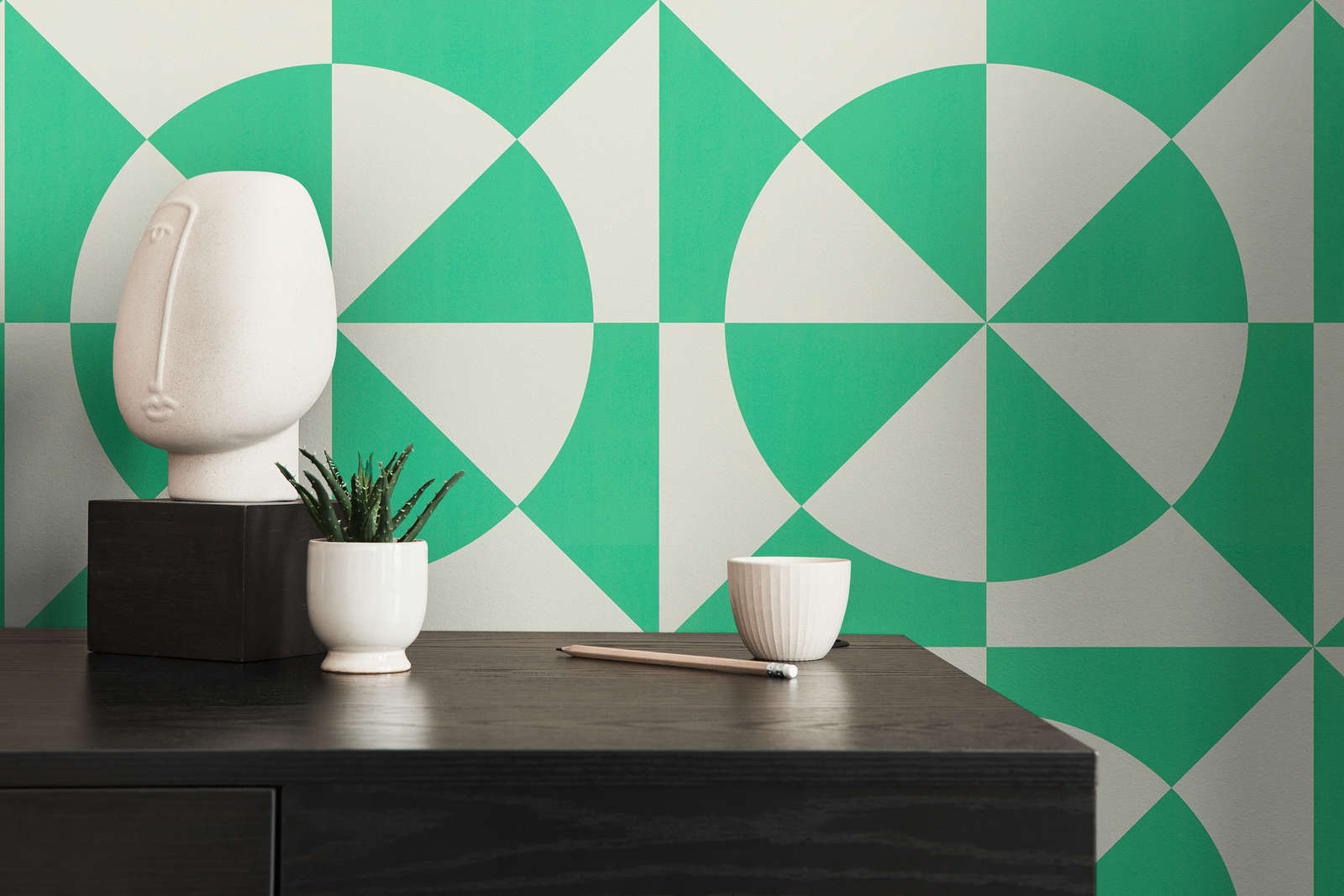             Vliestapete mit geometrischen Formen – Grün, Weiß
        