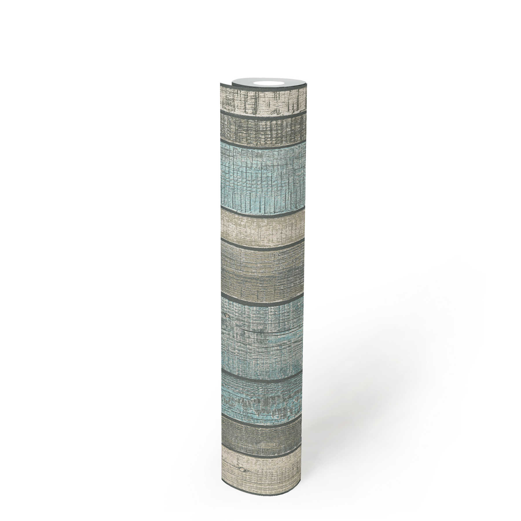             Holzoptik-Tapete mit Brettern & rustikaler Maserung – Blau, Grau, Creme
        