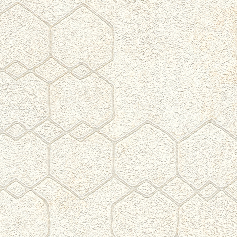             Geometrische Mustertapete im Industrial Style – Creme, Grau, Weiß
        