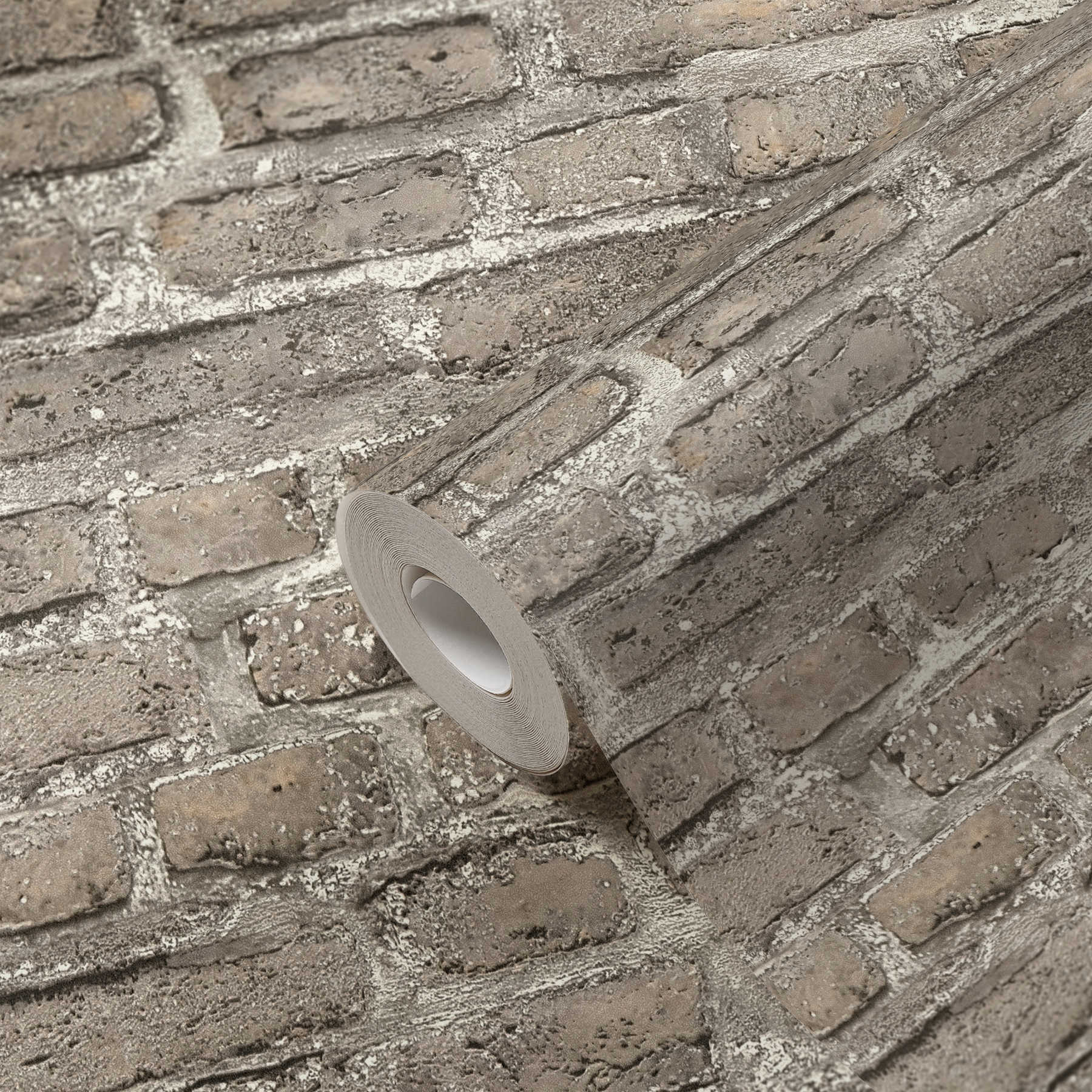             Tapete mit rustikalem Mauer-Motiv im Industrial Style – Grau, Braun
        