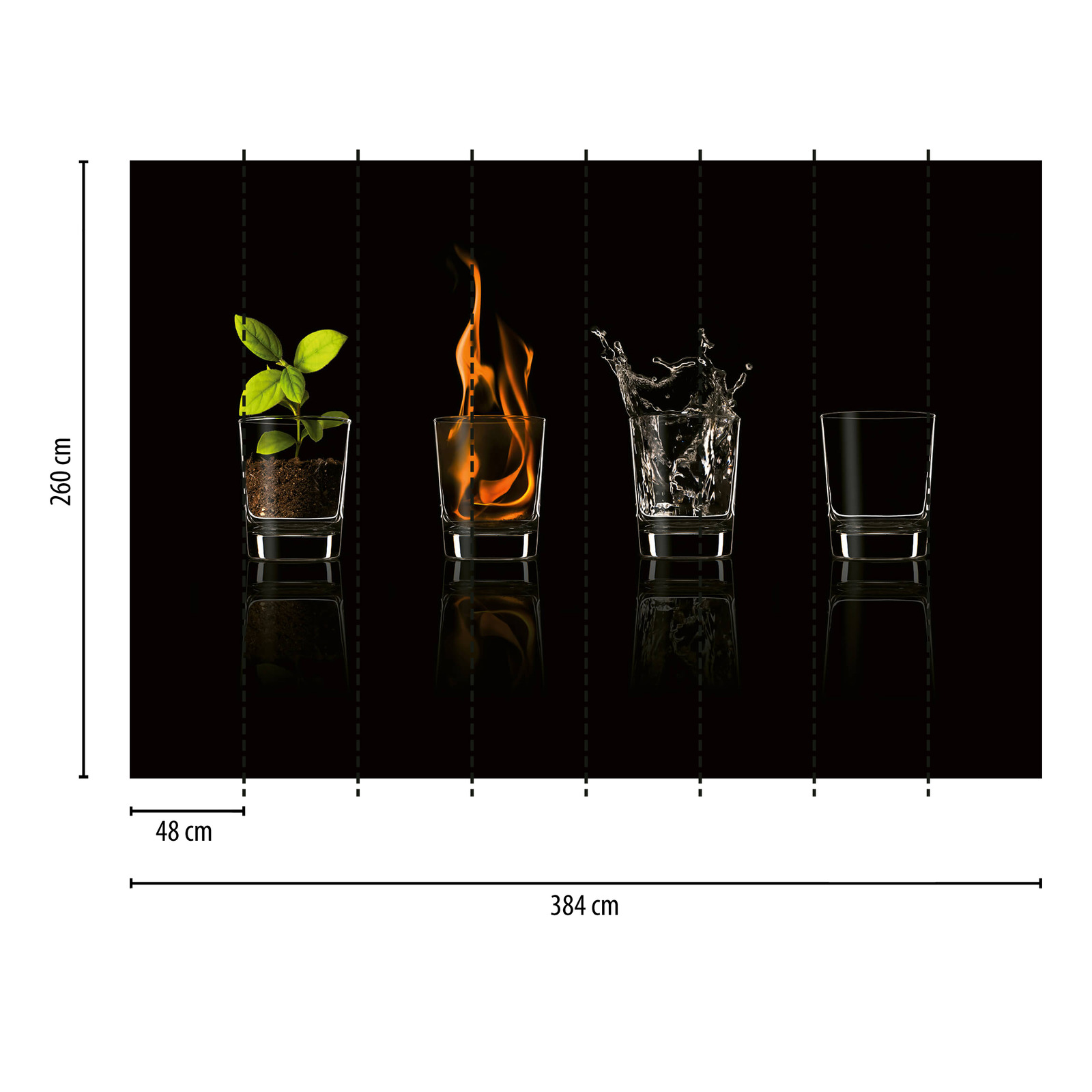             Fototapete Gläser mit vier Elementen – Schwarz
        