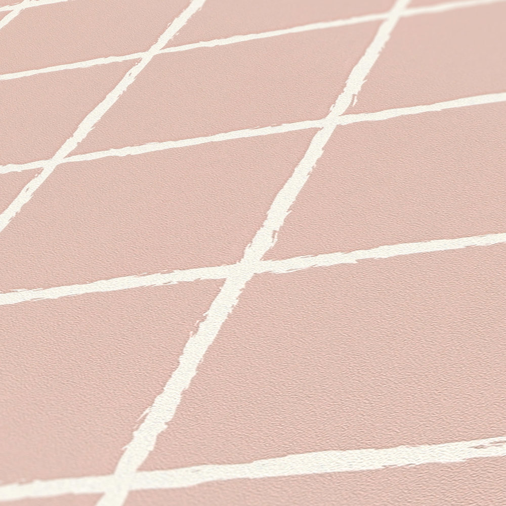             Vliestapete mit gezeichneten Netz-Muster – Rosa, Weiß
        