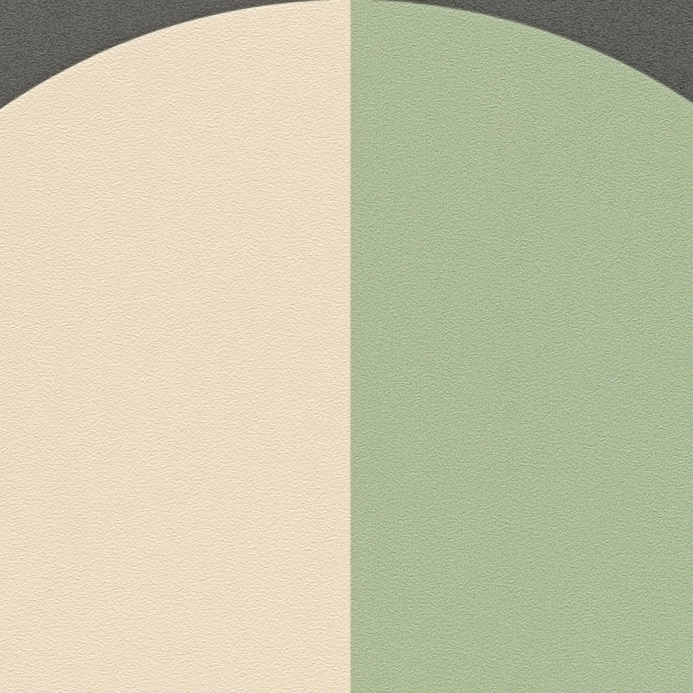             Grafisches Kreismuster Vliestapete Retro – Grün, Beige, Schwarz
        