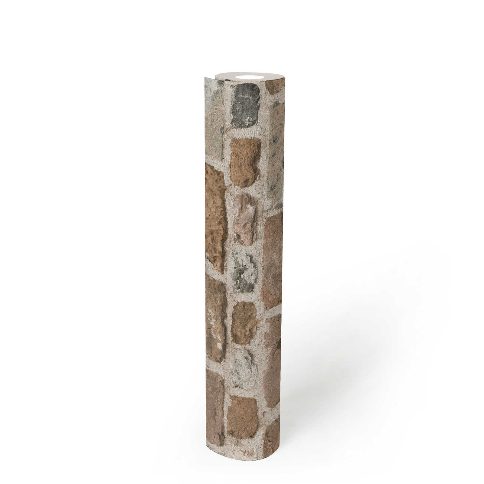             Braune Steintapete mit Ziegelmaueroptik – Braun, Grau
        