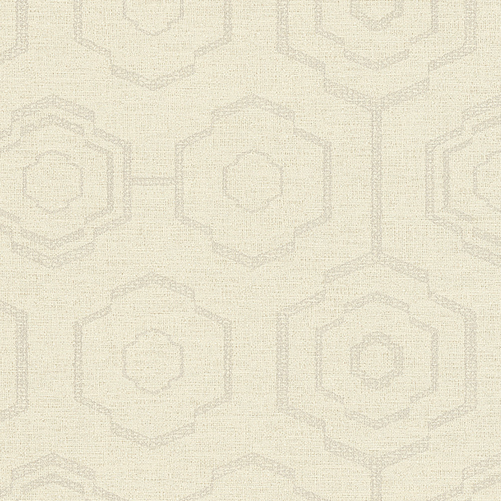             Textil-Optik Tapete geometrisches Design & Glanz-Effekt – Creme, Grau, Beige
        