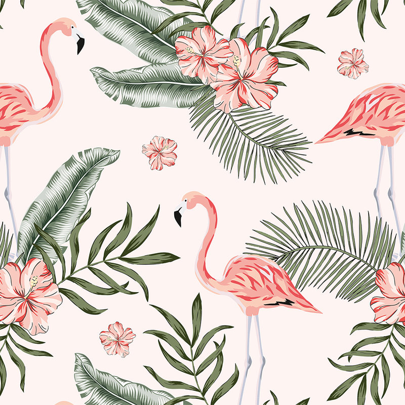 Flamingos und tropische Pflanzen – Weiß, Rosa, Grün
