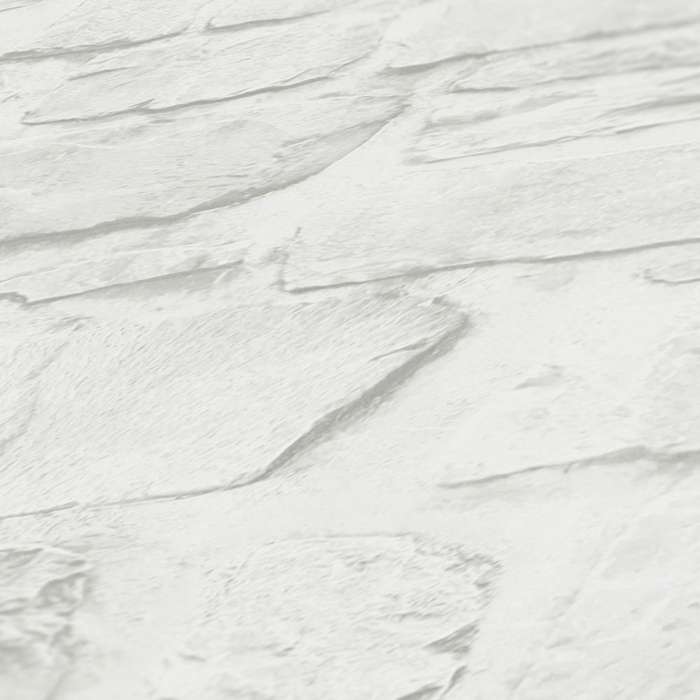             Selbstklebende Tapete | Weiße Steinoptik mit 3D Optik – Weiß, Grau
        