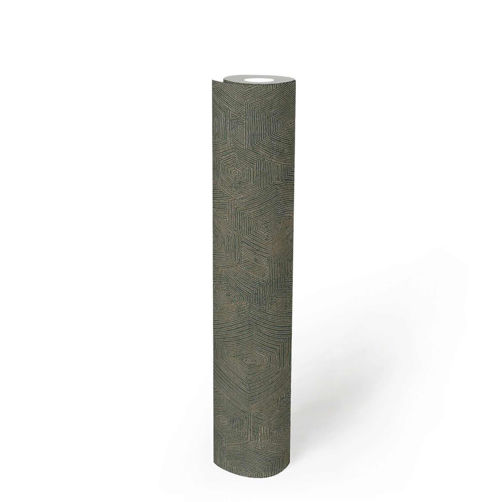             Melierte Tapete mit Grafik Struktur im Ethno Look – Metallic, Grün
        