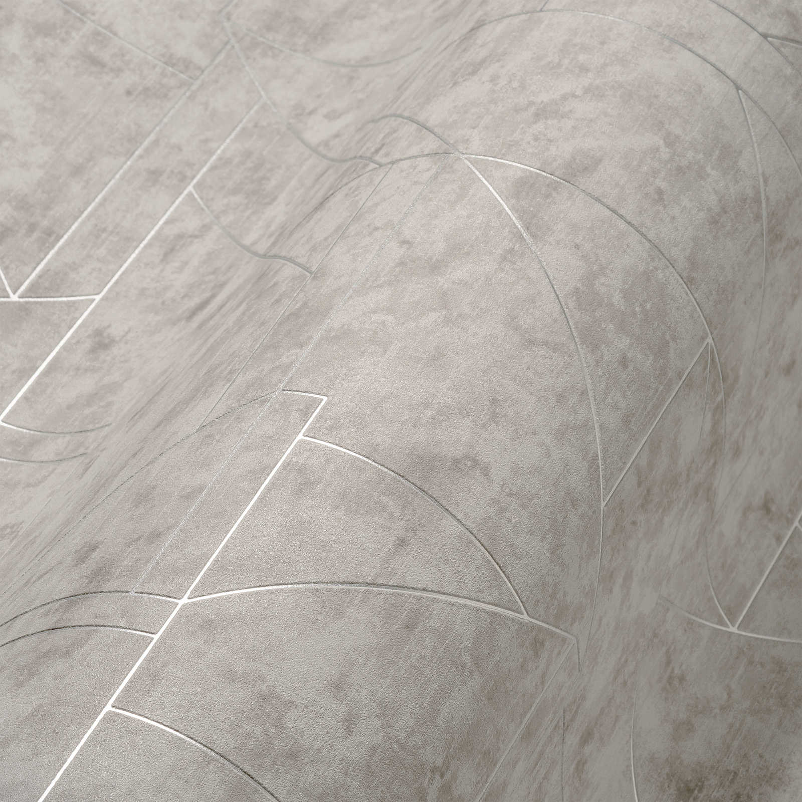             Grafische Vliestapete mit Linienmuster – Grau, Silber
        